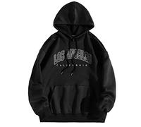 Generisch 2025 Sweat à capuche à manches longues pour femme avec col rond, lettre, graphique, avec capuche, Noir , XXL