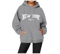 Generisch 2025 Sweat à capuche avec lettres imprimées pour femme, manches longues, avec poches, pull pour femme, gris, L