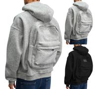 Generisch 2025 Sweat à capuche de voyage pour homme avec sac à dos Sweat à capuche intégré Pull à capuche Pull de voyage Veste de survêtement à capuche Streetwear, Noir , L