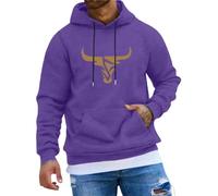 Generisch 2025 Sweat à capuche décontracté pour homme avec motif de tête de taureau avec cordon de serrage, sweat-shirt confortable en tissu mélangé pour le quotidien cadeau homme, lilas, L