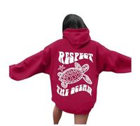 Generisch 2025 Sweat à capuche pour femme avec inscription « Respect The Ocean », rouge, S