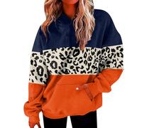 Generisch 2025 Sweat-shirt à capuche tendance pour femme, motif léopard, patchwork, pull décontracté, sweat à capuche pour le quotidien, confortable, coupe ample, hauts à manches longues, guru du