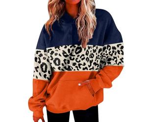 Generisch 2025 Sweat-shirt à capuche tendance pour femme, motif léopard, patchwork, pull décontracté, sweat à capuche pour le quotidien, confortable, coupe ample, hauts à manches longues, guru du