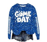 Generisch 2025 Sweat-shirt à manches longues pour femme avec col rond imprimé à paillettes de football, pull décontracté, coupe ample, haut d'hiver, doux et confortable, bleu, S