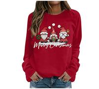 Generisch 2025 Sweat-shirt Femme Joyeux Noël Col Rond Manches Longues Imprimé Simple Pull Blouse Été Vêtements Femmes, rouge, XXL