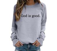 Generisch 2025 Sweat-shirt sans lettres imprimées, haut décontracté à manches longues pour le quotidien, vêtement de détente confortable, basique doux, col rond, pull d'hiver pour femme, Gris clair