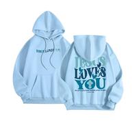 Generisch 2025 Sweats à capuche pour femme avec imprimé lettres, sweat à capuche à manches longues avec poches, pull en tricot pour femme, bleu, XXL