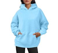 Generisch 2025 Sweats surdimensionnés pour femme - Pull à capuche - Pull court en velours artificiel - Manches longues avec poches - Tenues d'hiver - Vêtements diables, bleu, M