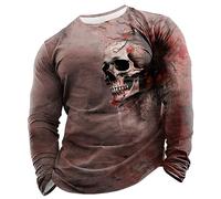 Generisch _2025 T-shirt imprimé col rond manches longues rétro hauts à impression intégrale haut solaire homme, Bordeaux, XL