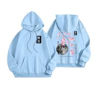 Generisch 2025 Unisexe Hiver Double Lettre Impression à Manches Longues Polaire avec Poche Anime Vêtements Femmes, bleu clair, L