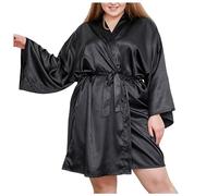 Generisch 2025 V Vaborous Femmes Grande Taille Satin Peignoirs Grande Taille Kimonos Soyeux Peignoir Vêtements de Nuit Court Lingerie Nuit de Noces, Noir , 4XL
