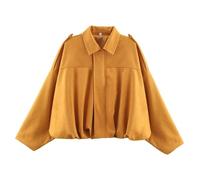 Generisch 2025 Veste bomber en daim pour femme avec fermeture éclair - Manteau d'aviateur surdimensionné - Veste d'aviateur - Veste d'automne - Fermeture éclair - Vêtement d'extérieur de moto, jaune