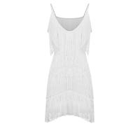 Generisch 2026-1 PCS Femmes Col V Profond Dos Nu Patchwork Robe Moulante Été Fringe Gland Club Party Prom Strap Robe Festive Femmes Grandes Tailles, Blanc., XL