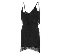 Generisch 2026-1 PCS Femmes Col V Profond Dos Nu Patchwork Robe Moulante Été Fringe Gland Club Party Prom Strap Robe Festive Femmes Grandes Tailles, Noir , L
