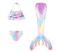 Generisch 2026-3 pièces bikini pour petites filles, maillot de bain de plage avec jupe queue, haut pantalon pour tout-petits enfants ensemble de protection, lilas, 10-11 ans