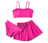 Generisch 2026-3 pièces Maillots de bain pour tout-petits filles Soild Bikini Rullfe Maillot de bain Slip Fille Bikini Ensemble Maillot de bain bébé fille 86, Rose, 8-10 ans