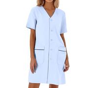 Generisch 2026 Blouse de laboratoire blanche unie ample à manches courtes pour femme Robe pull élégante, bleu clair, L