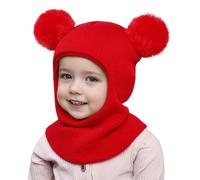 Generisch 2026 Bonnet chaud pour enfant avec écharpe pour l'hiver, bonnet tricoté pour bébé, rouge, taille unique