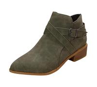 Generisch 2026 Bottes courtes rétro romaine pour femme/hiver Grande taille Talon moyen Talon épais Bout pointu Bottes Nude pour femmes, Vert armée., 38 EU