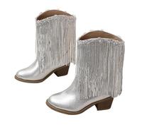 Generisch 2026 Bottes de cowboy western pour fille - Couleur unie - En cuir - Style décontracté - Pour l'automne et l'hiver, argenté, 32 EU