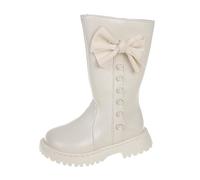 Generisch 2026 Bottes longues pour fille avec nœud, bottes d'hiver de haute qualité avec ornements, doublure chaude, adaptées au quotidien, à l'école, style hivernal, 2 à 12 ans, beige, 34 EU