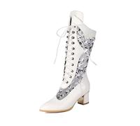 Generisch 2026 Bottes mi-longues pour femme pour printemps été 2025 Bottes cool à paillettes pour femme style européen américain Grande avec talon épais Dentelle creuse, Blanc., 42 EU