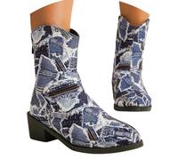 Generisch 2026 Bottes tendance pour femme à tige mi-haute, décontractées, talon bas, bottes western pour le printemps, vêtements de tous les jours, tenue de voyage, bleu foncé, 38 EU