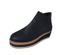 Generisch 2026 Bottines Femme Taille compensée Bottes Couleur du Talon Côté Plateforme Fixe Mode Plus Fermeture éclair Femmes Bottes Femme, Noir , 42 EU