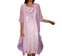 Generisch 2026 - Cardigan Robe Ceinture Cou Deux Ensemble Décontracté Sans Manches Robe Imprimé Tulle Manches Femmes Robe Ronde Courte Robe Décontractée pour Femmes, Rose, XL