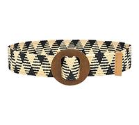 Generisch 2026 Ceinture Femmes Tissée Élastique Décontractée Ceinture d'été Stretch Mince Rayé Imprimé Ceinture avec Boucle en Bois, beige, taille unique