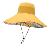 Generisch 2026 - Chapeau de soleil à bord super large pour femme - Pliable - Réversible - Portable des deux côtés - Chapeau de plage d'été avec ruban, jaune, taille unique
