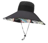 Generisch 2026 - Chapeau de soleil à bord super large pour femme - Pliable - Réversible - Portable des deux côtés - Chapeau de plage d'été avec ruban, Noir , taille unique
