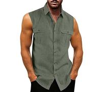 Generisch 2026 - Chemise d'été pour homme avec deux poches, chemise sans manches avec col rabattu, chemise à motif léopard pour homme, vert, XL