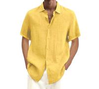 Generisch 2026 - Chemise hawaïenne pour homme, couleur unie, manches courtes, double poche, col rabattable, boutonnière chemise à carreaux rouge homme, Ye1, 5XL