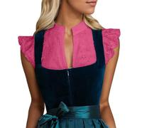 Generisch 2026 - Chemisier Dirndl en dentelle pour femme Manches courtes Blanc Oktoberfest Col en V 34 54 Costume de soubrette pour femme Cosplay, rouge, XXL