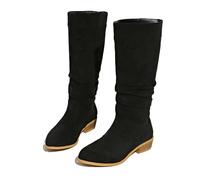 Generisch 2026 Commerce Extérieur Europe Amérique Hiver Grande Taille Ronde Couleur Unie Talon Épais Manches Bottes Pliées, Noir , 39 EU