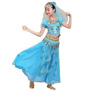 Generisch 2026 Costume de danse indienne pour fille avec paillettes pour danse du ventre carnaval fêtes, bleu ciel, 7-8 ans