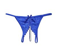 Generisch 2026 Culotte femme avec ouverture en dentelle séduisante Perles transparentes pour massage dans un design de couleur pure (bleu, M)