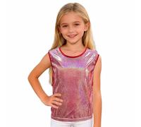 Generisch 2026 Débardeur sans manches à paillettes pour filles, idéal pour les séances photo de maternelle spectacles sur scène, gilet à paillettes, rouge, 100