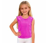 Generisch 2026 Débardeur sans manches avec motif à paillettes cubiques pour filles, adapté pour les séances photo, les spectacles, les fêtes de maternelle, Rose, 100