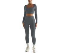 Generisch 2026 - Décontracté Couleur Unie Manches Longues Col Carré Deux Pièces Mince Yoga Pantalon de Sport Combinaison Yoga Vêtements Hommes Ensemble, gris, L