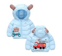 Generisch 2026 Doudoune d'hiver chaude pour garçons avec imprimé train de dessin animé mignon manteau à capuche épais rembourré temps froid, bleu, 3-4 ans