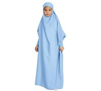 Generisch 2026 Enfants Mode Musulmane Grande Balançoire Couleur Unie Costume National Centre Capuche Chauve-souris Manches Robe, bleu ciel, 10-11Years