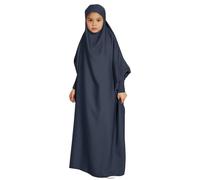 Generisch 2026 Enfants Mode Musulmane Grande Balançoire Couleur Unie Costume National Centre Capuche Chauve-souris Manches Robe, bleu foncé, 8-9 ans