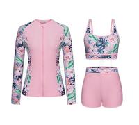 Generisch 2026 Ensemble de maillot de bain 3 pièces Rashguard pour femme à manches longues avec short push-up Bikini Baby 80, Rose, 11-12 ans