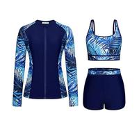 Generisch 2026 Ensemble de maillot de bain 3 pièces Rashguard pour femme à manches longues avec short push-up Bikini Baby 80, Marine, 14-15 ans