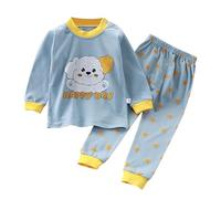 Generisch 2026 - Ensemble de pyjama pour petits garçons et filles animaux dinosaures en coton 2 pièces train tout-petits dessin animé vêtements de nuit automne famille pyjama, bleu clair, 1-2 ans