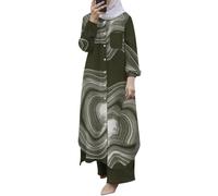 Generisch 2026 Ensemble musulman 2 pièces pour femme, chemise à boutons à manches longues, pantalon, Abaya, robe décontractée, tenues Dubaï, Vert armée., M