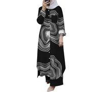 Generisch 2026 Ensemble musulman 2 pièces pour femme, chemise à boutons à manches longues, pantalon, Abaya, robe décontractée, tenues Dubaï, gris foncé, 4XL