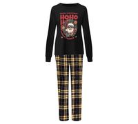 Generisch 2026 Familien-Schlafanzug-Set für Winter, Schwarz, mit Weihnachtsmann-Motiv, Oberteil Hose, zweiteilig (Mama), Noir (Schwarz), L
